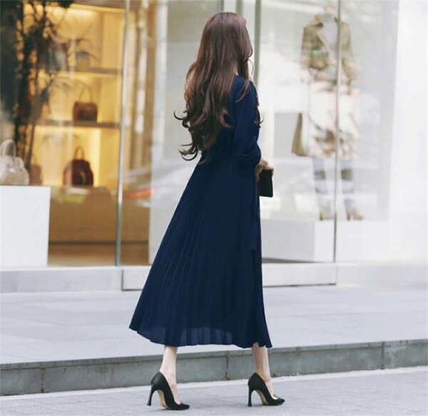 美しすぎます INSスタイル シフォン 長袖 プリーツスカート 受け取って腰 気質 ロングスカート