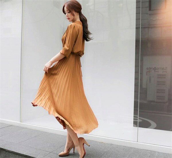 美しすぎます INSスタイル シフォン 長袖 プリーツスカート 受け取って腰 気質 ロングスカート