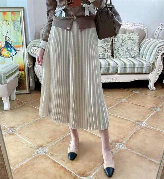 韓国ファッション Aライン ハイウエスト 大人気 プリーツスカート 着痩せ スカート 春