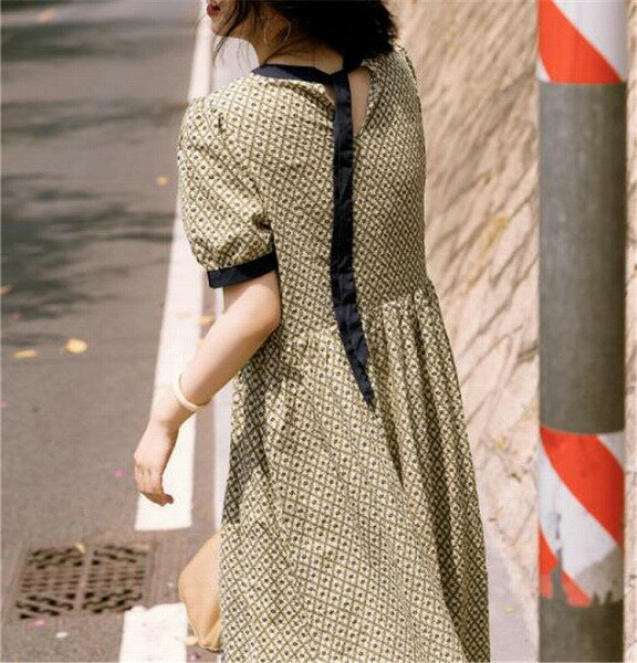 大人の魅力高まる INSスタイル 格子縞 ワンピース プリント 中・長セクション レトロ 半袖