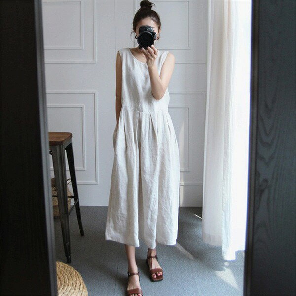 簡単おしゃれに見える服 サマー 新品 ワンピース 中・長セクション ゆったりする リネン
