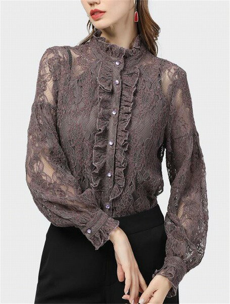 ブームが巻き起こる INSスタイル フリル レースシャツ フォーリンスタイル ホローアウト シャツ