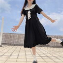 これを着て恋敵に勝つ INSスタイル ネクタイ ワンピース スリム 可愛い 縫付 ロングスカート 半袖