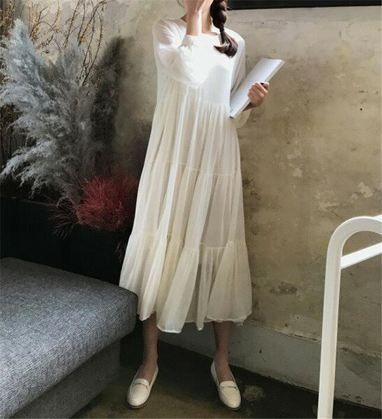 ワンピース ティアード ロング レディース 無地 ボートネック フレア ノースリーブ ギャザー ノースリーブワンピース ロングワンピース マキシ ワンピ Aライン 韓国 高級 九分 袖 ワンピース 女性 2025 春夏 マザー フェイク ツーピース デニ