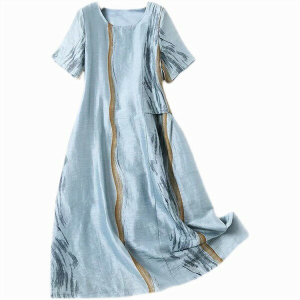 満足してます 韓国ファッション 縫付 ロングスカート ワンピース 大人気 半袖 デザインセンス