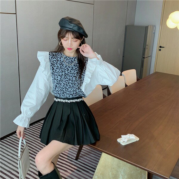 INSスタイル レディース 大人気 スカート 春 アカデミー風 ヒョウ柄 2点セット