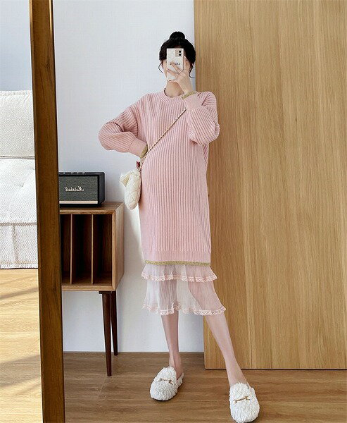 本当に素晴らしいです ニットワンピース 縫付 マタニティドレス ボトミング ケーキスカート