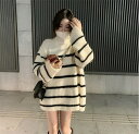 ハイキングやキャンプ/秋の行楽に最適です!中・長セクション ボーダー タートルネック セーター セクシー