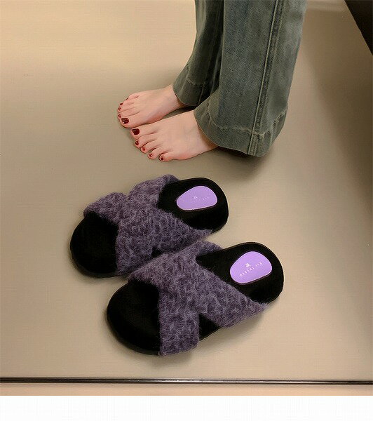 ブームが巻き起こる スリッパ 厚底 秋冬 ヴィンテージ クロスベルト 毛羽立ちの靴 女性靴