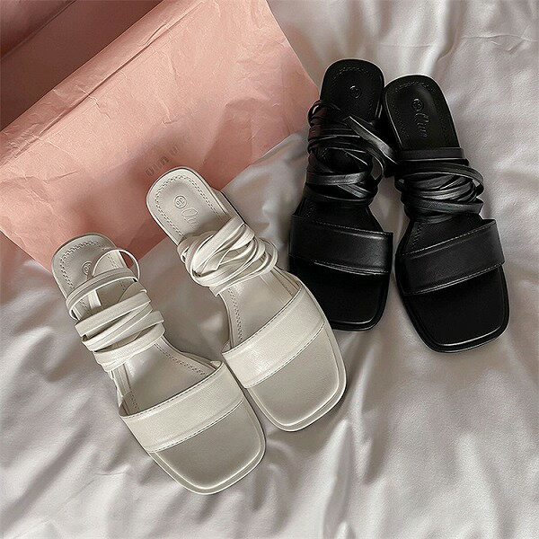 夏 スクエアトゥ ピンヒール シューズ サンダル カジュアル エレガント