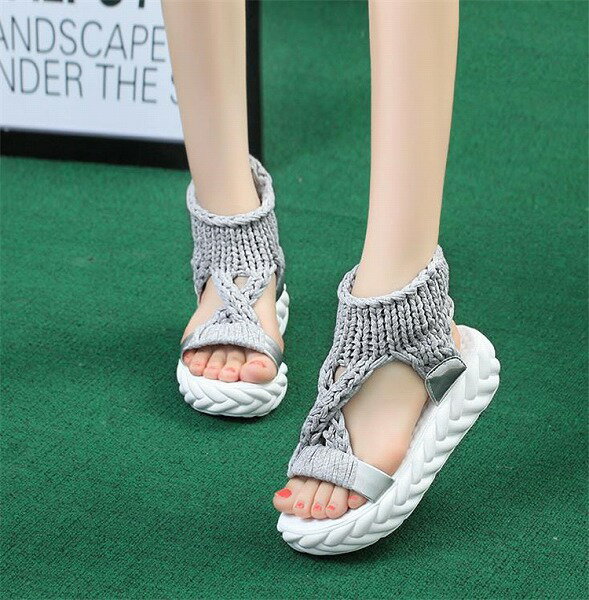 雰囲気のある佇まい INSスタイル スリム 毛糸 厚底 松ぼっくり サンダル オープントゥ ローマ靴