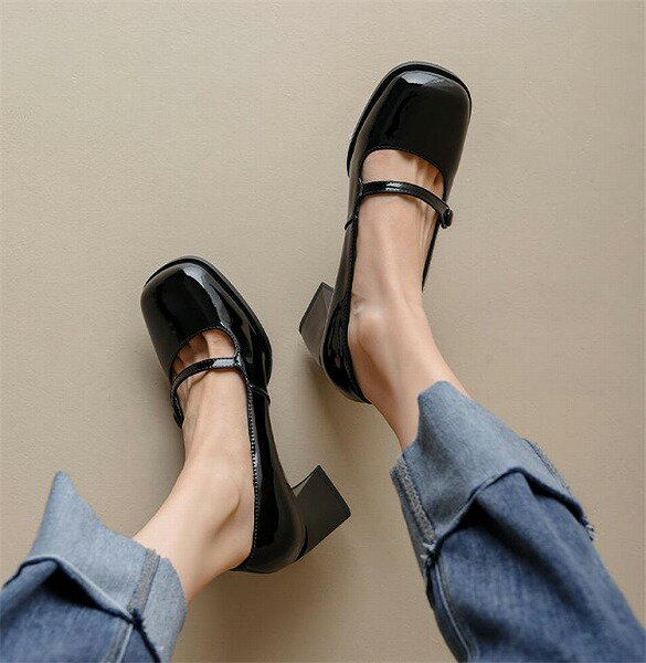 本当にです INSスタイル パテントレザー デザインセンス レトロ ハイヒール シューズ