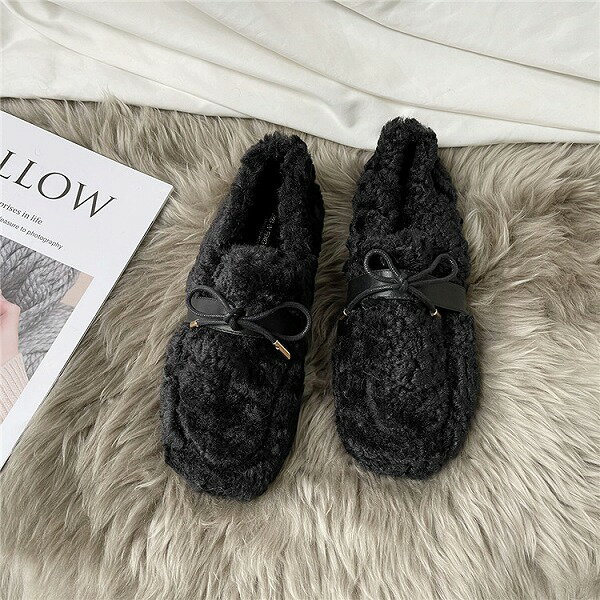 超人気インスタグラムで話題 INSスタイル 蝶結び ワンペダル ぬいぐるみ シューズ 厚底 暖かい