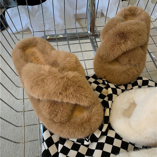 今から履けちゃう韓国ファッション 厚底 スリム スリッパ ぬいぐるみ ヤングスタイル ラビットファー