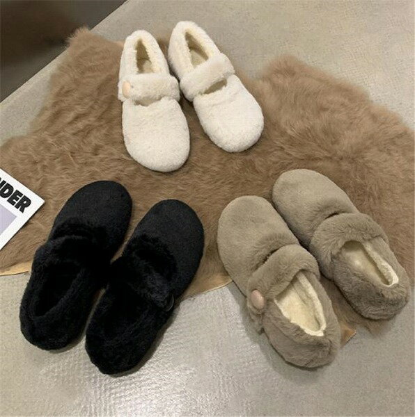 履きやすくて可愛い フラット ぬいぐるみ シューズ エンドウ豆の靴 レトロ 裏起毛