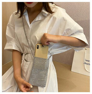 生地は全部いいです小さい新鮮なラインストーン チェーン 携帯電話バッグカジュアル ショルダーバッグ