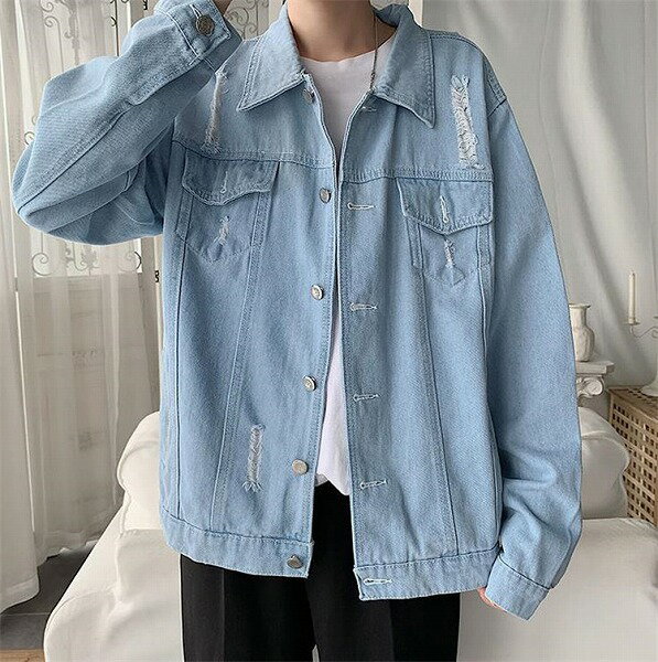魅力は無限に増幅されています 韓国ファッション コート デニムジャケット 破れ ゆったりする 原宿BF風