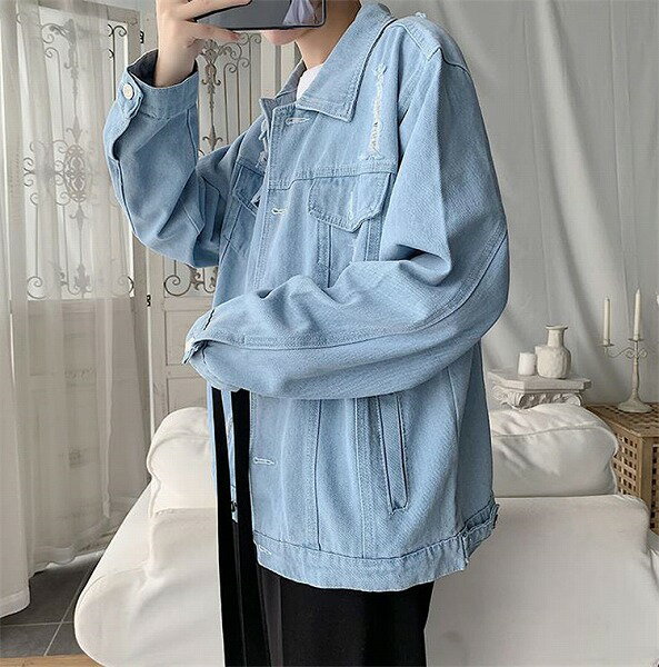 魅力は無限に増幅されています 韓国ファッション コート デニムジャケット 破れ ゆったりする 原宿BF風