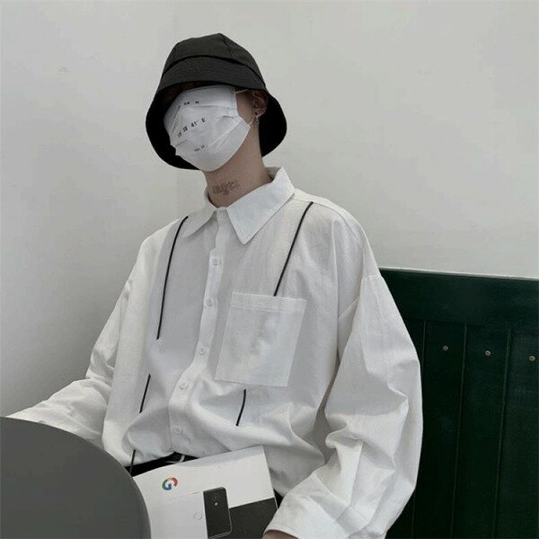 可愛い！このc春役に立つ ドローストリング 個性 シャツ 長袖 男女トレンド 韓国語版