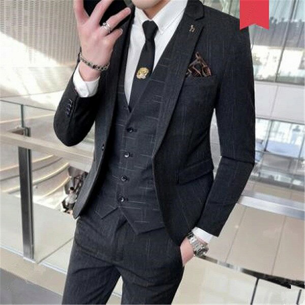 春に大流行の予感 デザインセンス 韓国語版 2点セットウェディングビジネス ストライプ 新郎 スーツ