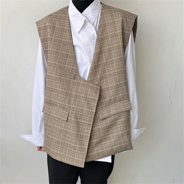 楽天ドレミファソラ・ねこセレブ人気商品 おしゃれ メンズ ヘアスタイリスト レトロ 非対称 ベスト コート