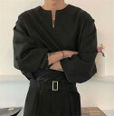 超人気◆ins話題 男の子ファッション 夏 新しい ハンサム スリム ゆったりする 首輪なし 長袖 シャツ