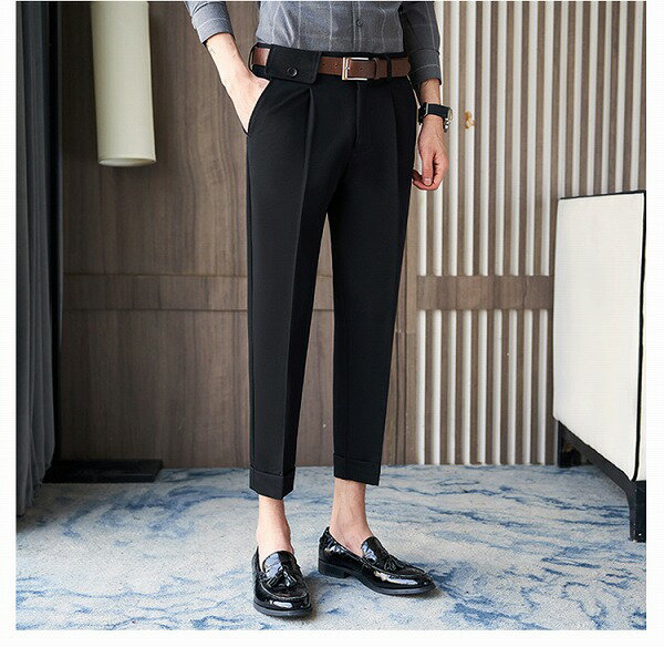 オシャレに体型カバー 新しいスタイル ビジネス 九分丈パンツ フランジング
