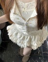 ドキドキします sweet系 ミニスカート ギャザリング 3点セット 花柄 半袖 トップス キャミソール ベスト
