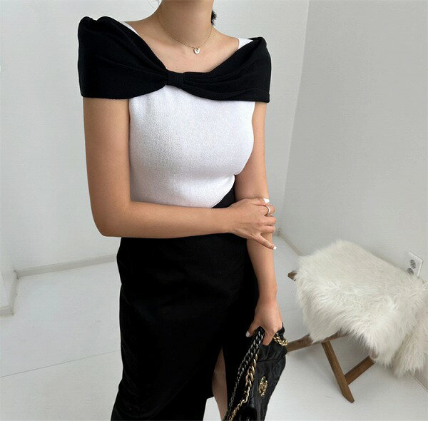 満足してます ニットトップス 気質 上着 怠惰な風 スリム 一言の肩 大人気 トレンド エレガント 半袖