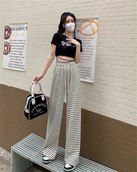 大人のカジュアルアイテム カジュアルパンツ ロングパンツ スラックス 夏 ストライプ ワイドパンツ