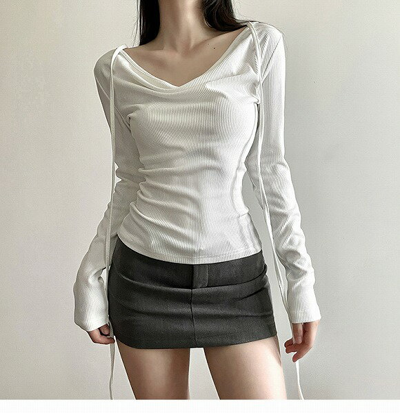 楽天ドレミファソラ・ねこ新商品更新 バンディング デザインセンス 春秋 カジュアル 長袖 ホットガールスタイル スリム