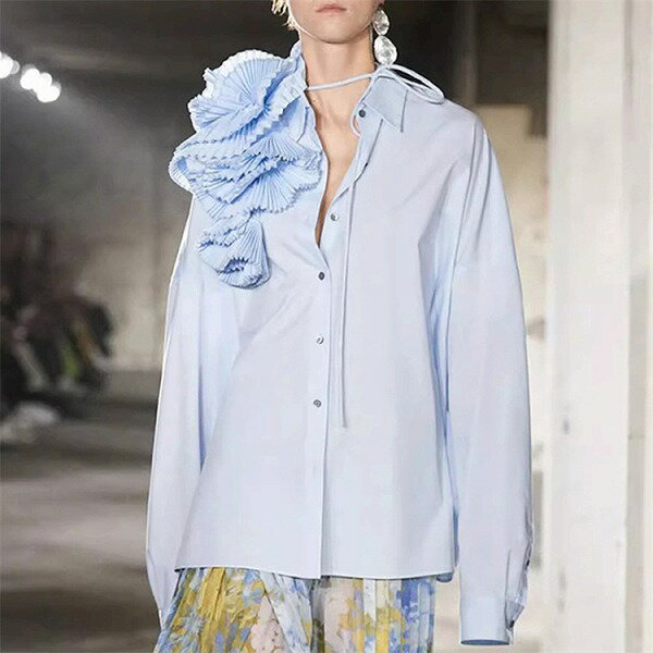 ブームが巻き起こる トップス 長袖 トップス 新作 トップス レディース つなぎ しわ 花 カジュアルシャツ