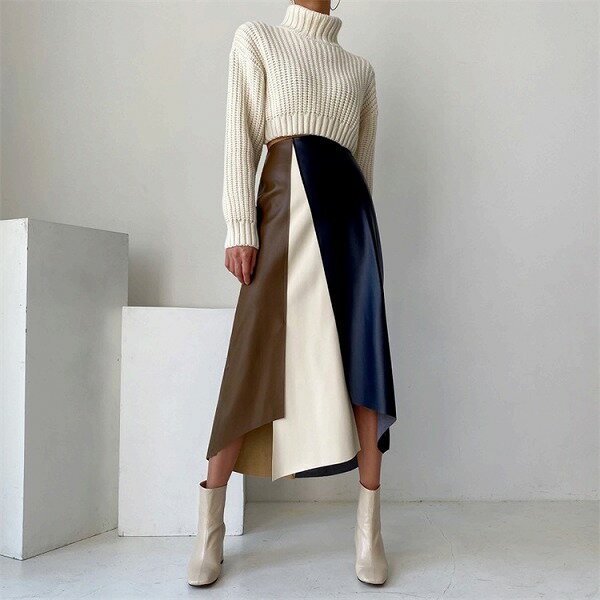 穿きやすく使いやすい ギャザリング 中長 トレンド ハイウエスト ロングスカート 縫付 ユニークなデザ..