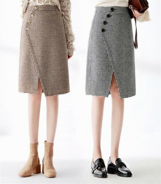 今季絶対ゲットしたい 千鳥格子 タイトスカート ハイウエスト ミニスカート デザインセンス スプリット
