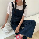 レトロ ツーリング デニム サロペット ストレート ロングパンツ ゆったりする レディース