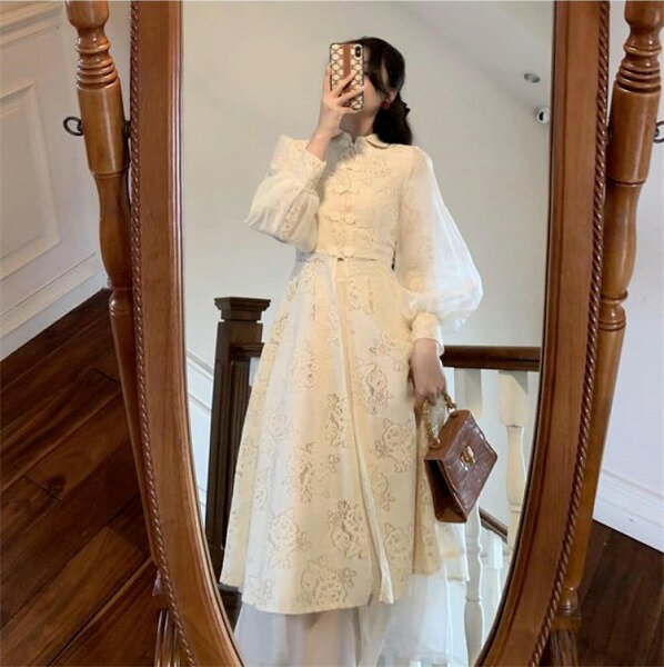 INSスタイル 軽熟風 気質 チャイナドレス 改良 少女 ワンピース 2点セット オシャレ デザインセンス