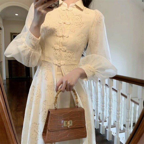 INSスタイル 軽熟風 気質 チャイナドレス 改良 少女 ワンピース 2点セット オシャレ デザインセンス