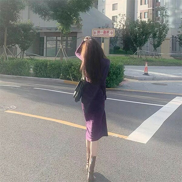 INSスタイル 秋 セクシー エレガント Vネック 腰を括る スプリット ニットワンピース オシャレ