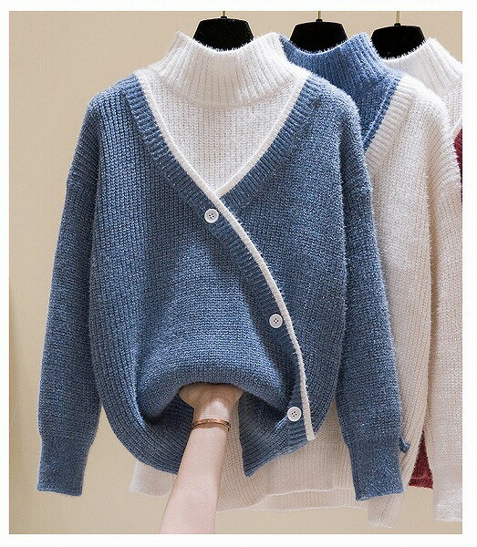 秋冬 新品 レトロ 減齢 厚手 フェイク2ピース セーター デザインセンス トレンド