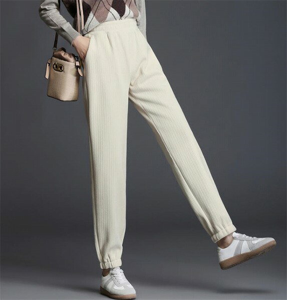 韓国ファッション 秋冬 レトロ 簡約 コーデュロイ 足を結ぶ ゆったりする スポーツパンツ