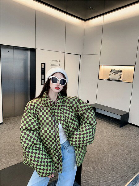 冬 ネットセレブ チェッカーボード ゆったりする 厚手 綿の服 トレンド