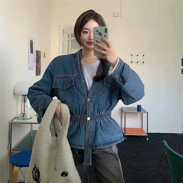 新作 裏起毛 厚手 毛皮の襟 デニムジャケット レディース カジュアル