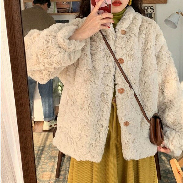 韓国ファッション 秋冬 レトロ 可愛い 子羊の毛 厚手 単体ボタン コート 減齢 大人気