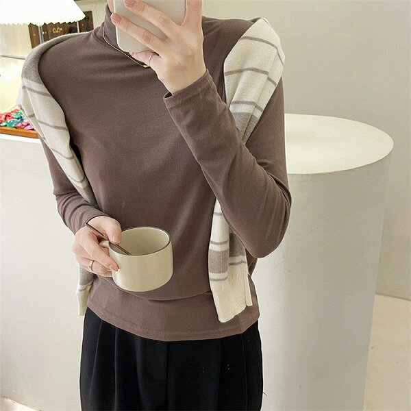 韓国ファッション タートルネック 長袖 ニットトップス シンプル スリム ベースシャツ