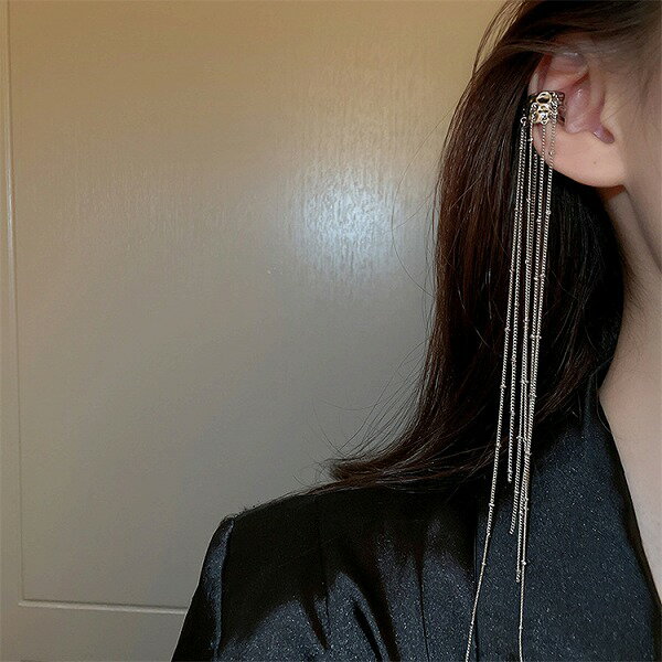 韓国アクセサリー 耳骨クリップ 気質 c型 チェーンフリンジイヤークリップ