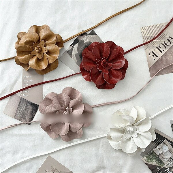 大好評につ延長 フラワーベルト 受け取って腰 腰紐 腰ベルト ベルト 細身 ツバキ装飾