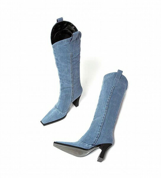 最新トレンド勢揃い ニーハイブーツ カウボーイブーツ 秋 太いヒール ポインテッドトゥ ロングブーツ