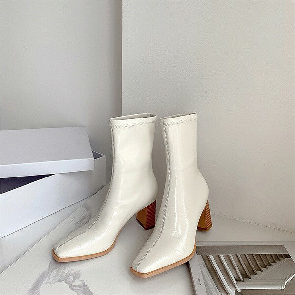 ショートブーツ 太ヒール ハイヒール 快適である パテントレザー マーチンブーツ ピュアカラー