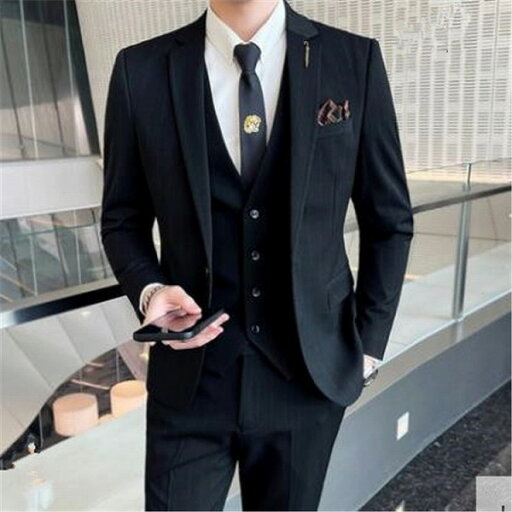 大人気 2点セットウェディングビジネス カジュアルフォーマルスーツ 韓国語版 ストライプ 新郎 スーツ