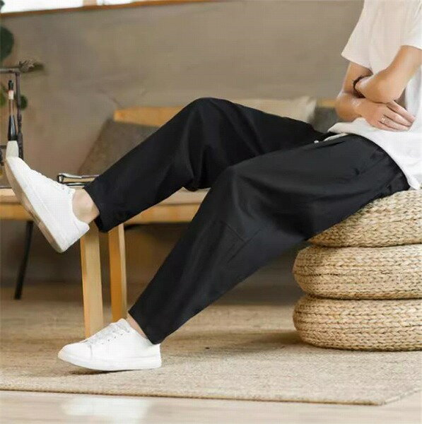 ストレート カジュアル 薄手 綿麻ズボン ワイドパンツ 青年 夏 リネン 九分ズボン ロングパンツ